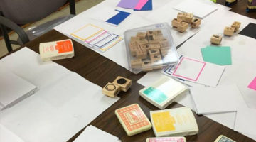 Supplies for making handmade Greeting and Birthday cards in a Community Education Class at the Heider Center