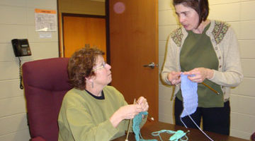 Two Women Knitting at a Community Education Class at the Heider Center