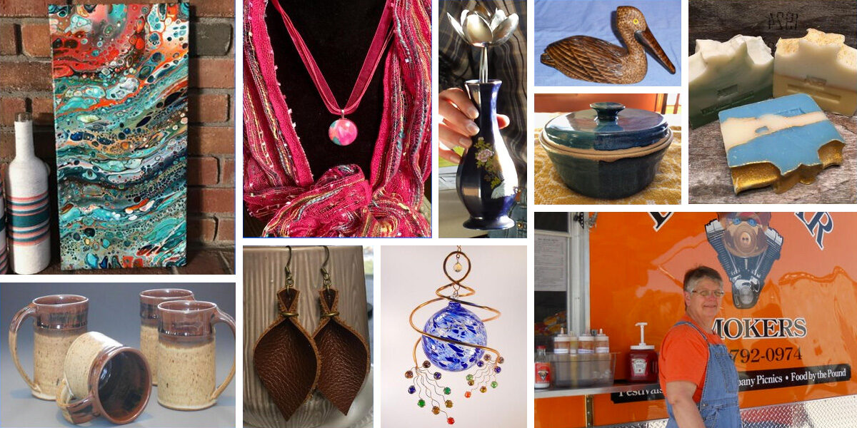 Various handmade art pieces for sale at the Mayfair Art Fair held annually at the Heider Center in West Salem, WI