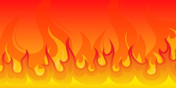 Flames on red and orange background.